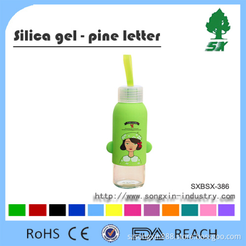 300ML Fashion Sports Glass Drinking Water Bottle with silicone sleeve for kids